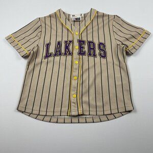 NBA Los Angeles Lakers Baseball Style Jersey Kids Size 2 Pinstripe Yellow Trim
